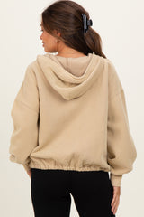Light Taupe Fleece Half Zip Drop Shoulder Maternity Hoodie