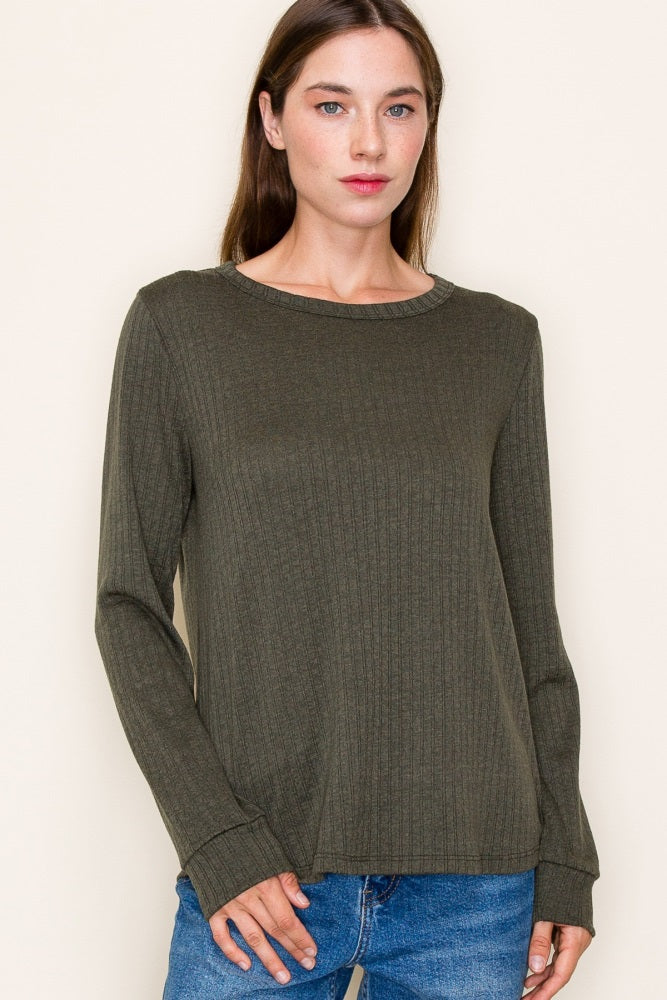Olive Pointelle Knit Maternity Long Sleeve Top