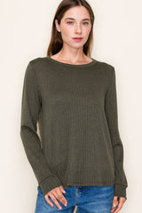 Olive Pointelle Knit Maternity Long Sleeve Top