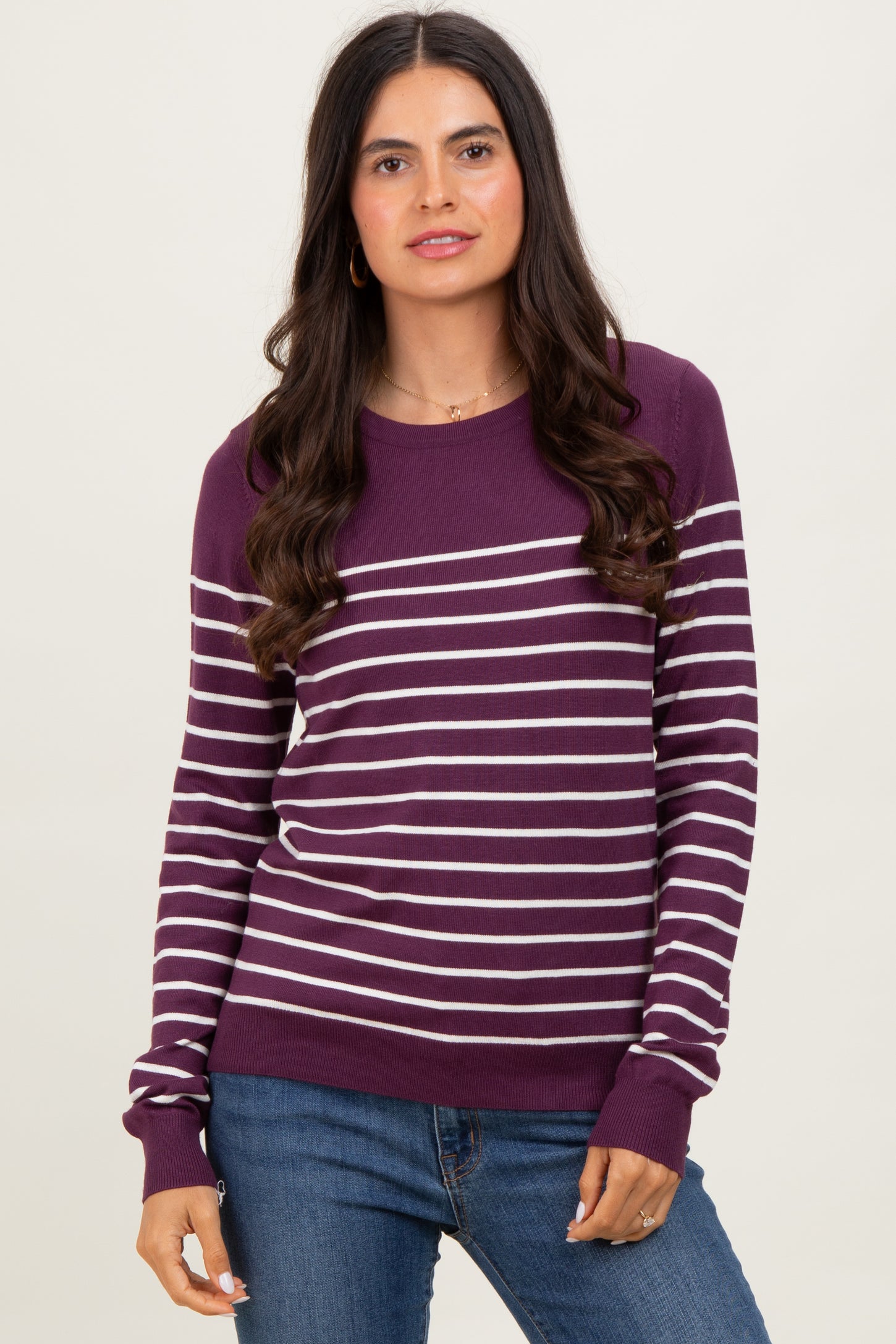 Plum Striped Knit Long Sleeve Top