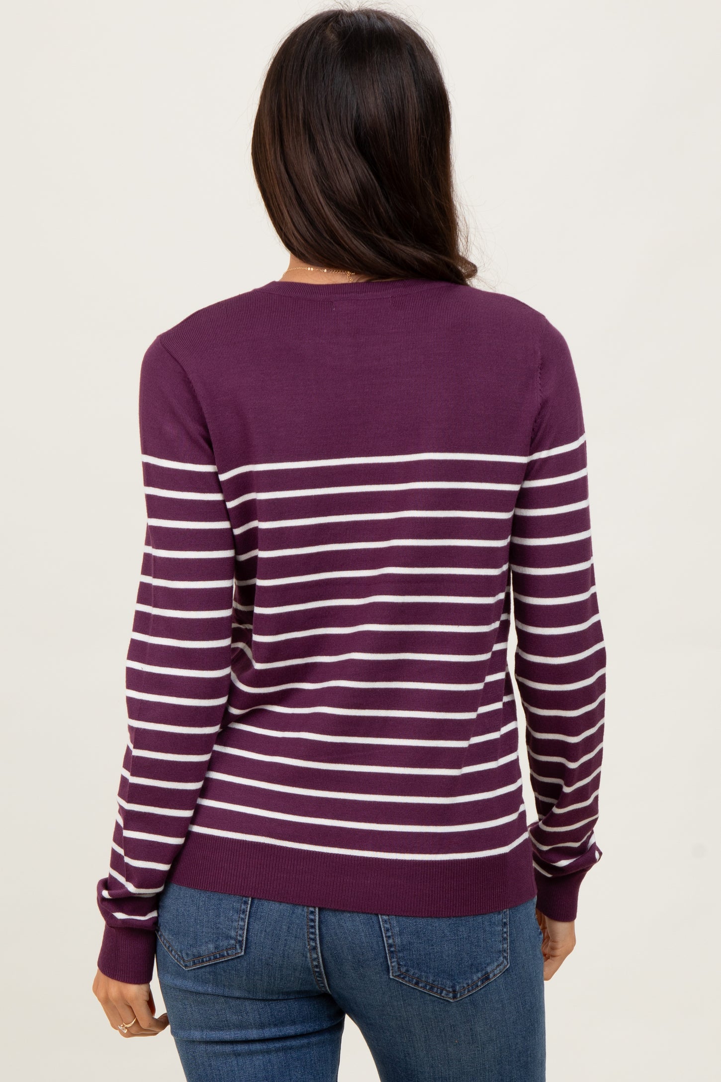 Plum Striped Knit Long Sleeve Top
