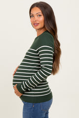 Forest Green Striped Knit Maternity Long Sleeve Top