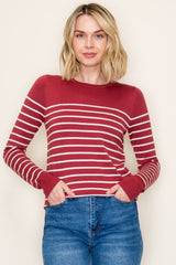 Rust Striped Knit Maternity Long Sleeve Top