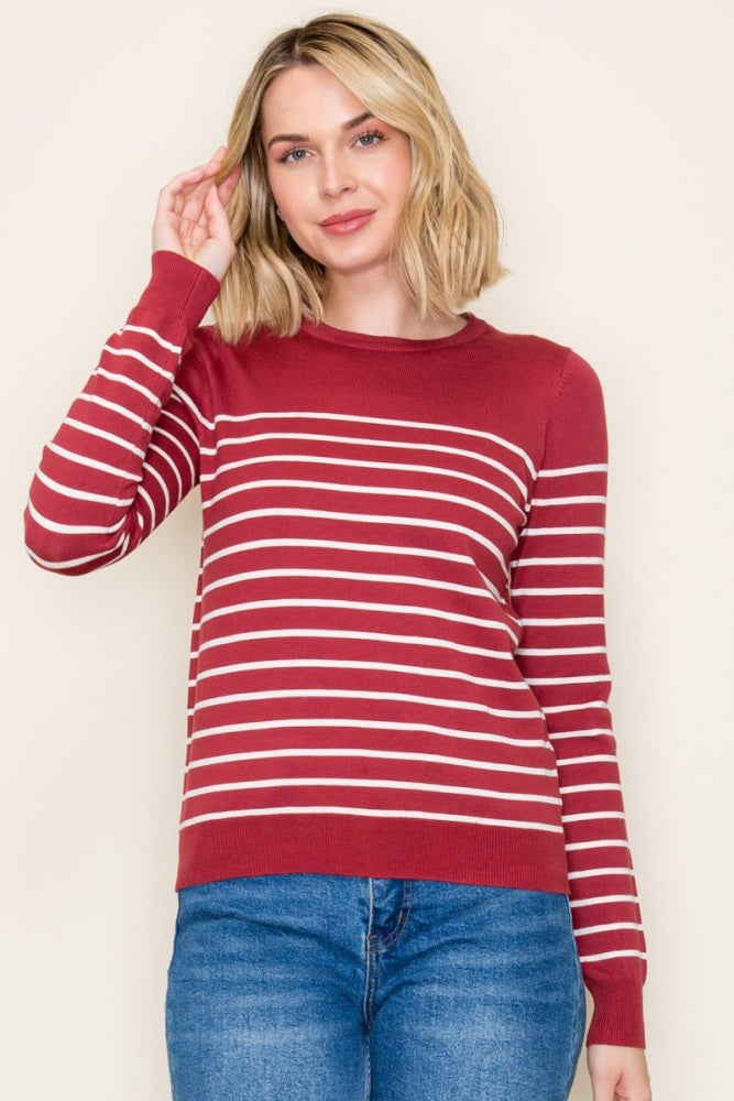 Rust Striped Knit Long Sleeve Top