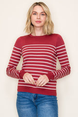 Rust Striped Knit Long Sleeve Top