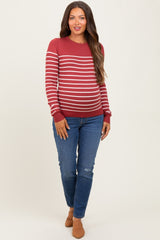 Rust Striped Knit Maternity Long Sleeve Top