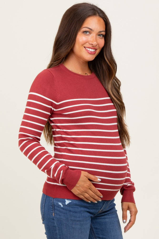 Rust Striped Knit Maternity Long Sleeve Top
