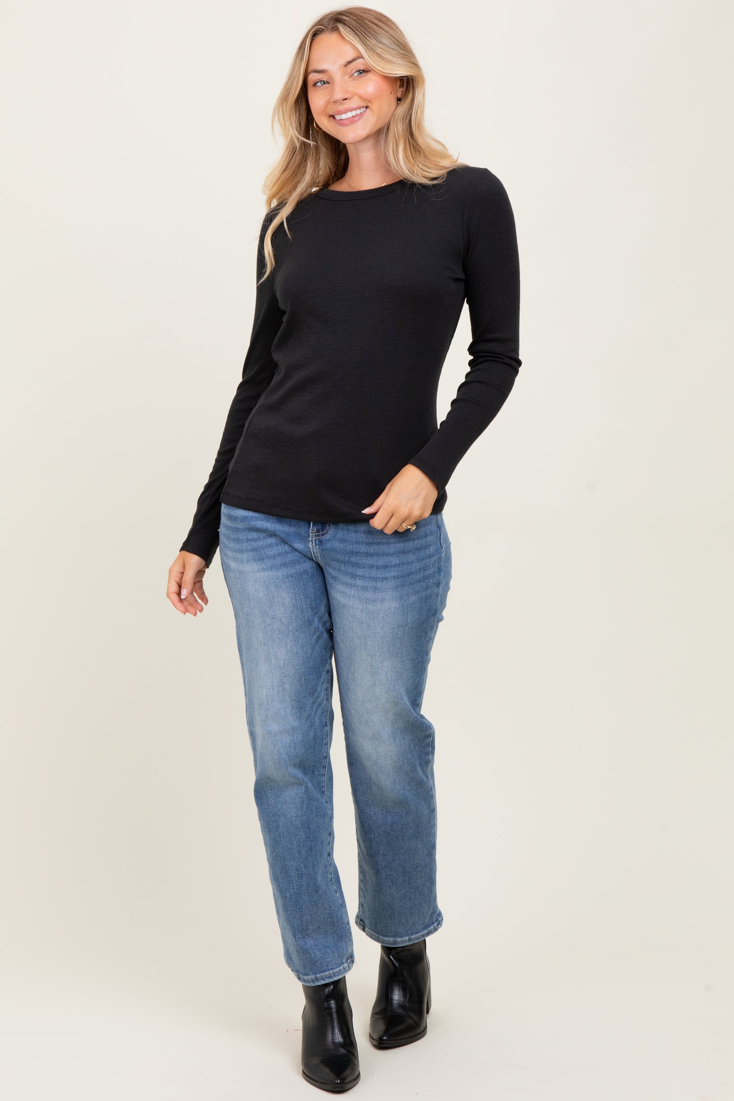 Black Ribbed Long Sleeve Top