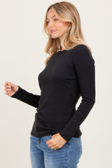 Black Ribbed Long Sleeve Top