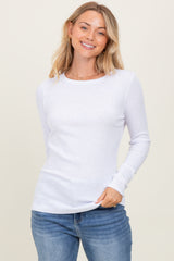 White Ribbed Long Sleeve Top