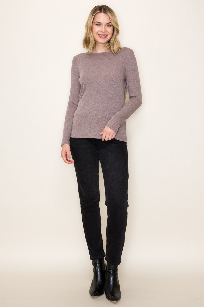 Mocha Ribbed Long Sleeve Top