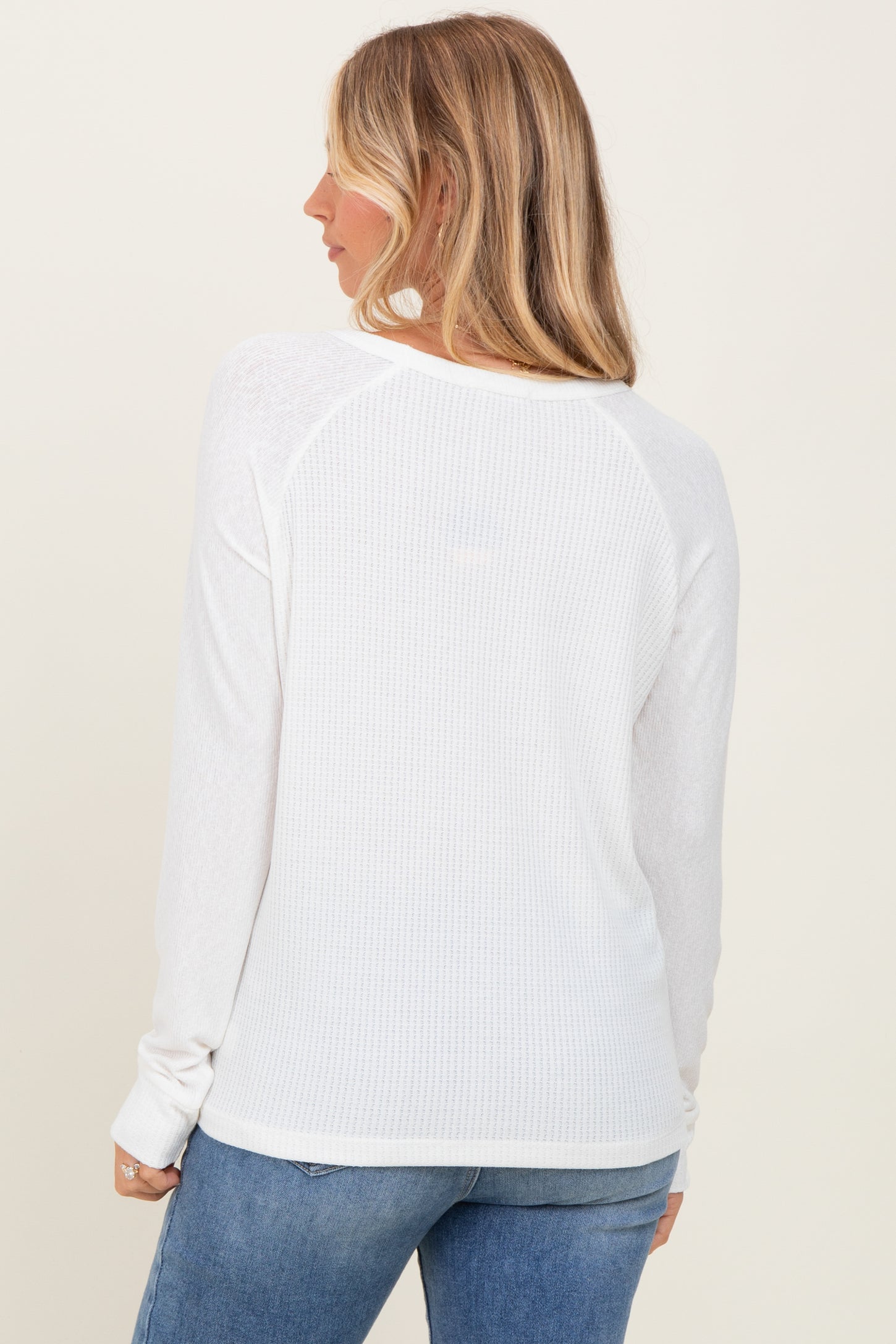 Ivory Waffle Knit Long Sleeve Top