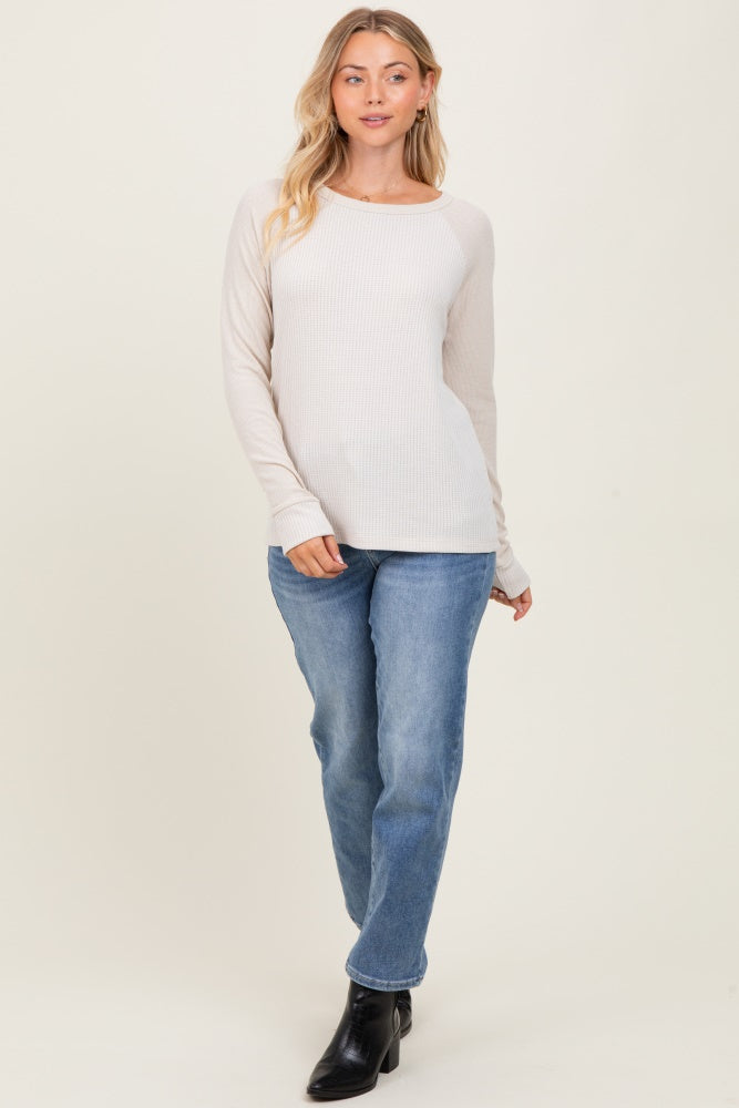 Cream Waffle Knit Long Sleeve Top