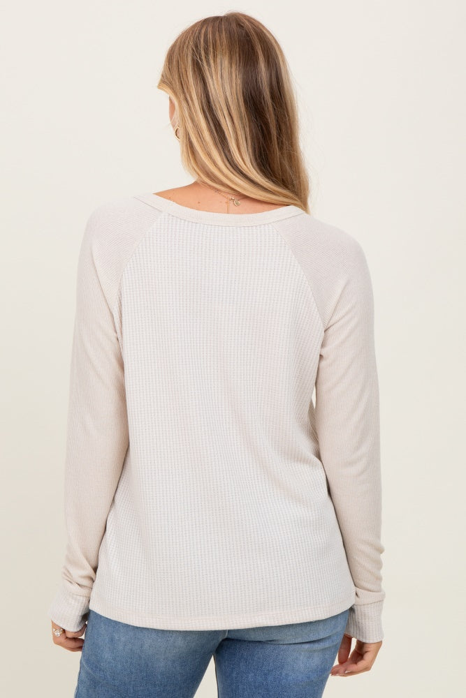 Cream Waffle Knit Long Sleeve Top
