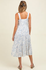 Blue Floral Tiered Sleeveless Maternity Midi Dress