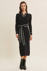 Black Soft Stretchy Rib Fitted Maternity Sweater Midi Dress