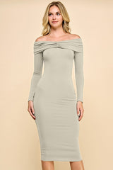 Beige Ruched Off Shoulder Dress