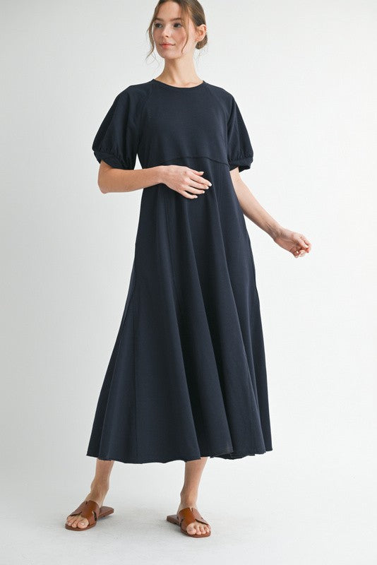 Navy Cotton Pocketed Maternity Midi Dress