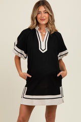 Black Colorblock Border Print Maternity Mini Shift Dress