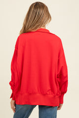 Red Snap Button Pullover Henley Maternity Sweatshirt