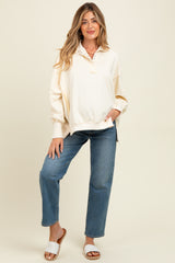 Cream Snap Button Pullover Henley Maternity Sweatshirt
