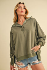 Olive Snap Button Pullover Henley Maternity Sweatshirt