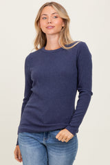 Navy Ribbed Knit Maternity Long Sleeve Top