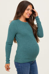 Deep Teal Ribbed Knit Maternity Long Sleeve Top