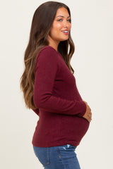 Burgundy Ribbed Knit Maternity Long Sleeve Top