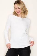 Ivory Ribbed Knit Long Sleeve Top