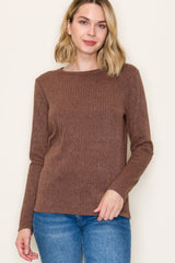 Brown Ribbed Knit Maternity Long Sleeve Top