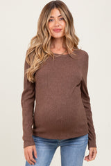 Brown Ribbed Knit Maternity Long Sleeve Top