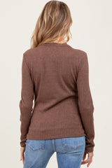 Brown Ribbed Knit Maternity Long Sleeve Top