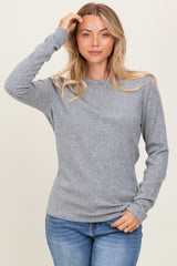 Heather Grey Ribbed Knit Maternity Long Sleeve Top