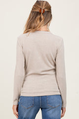 Beige Ribbed Knit Maternity Long Sleeve Top