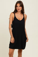 Black Textured Rib Side Pocket Romper Dress
