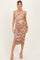 Camel Printed Ruched Sleeveless Maternity Midi Dress