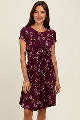 Burgundy Floral Crossover Front Dress