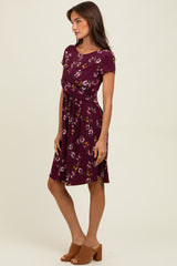 Burgundy Floral Crossover Front Dress