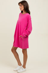 Fuchsia Oversized Long Sleeve T-Shirt Dress