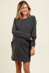 Charcoal Oversized Long Sleeve Maternity T-Shirt Dress