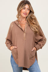 Mocha Corduroy Contrast Oversized Maternity Hoodie