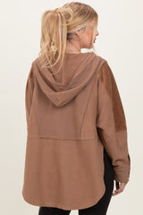 Mocha Corduroy Contrast Oversized Hoodie