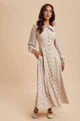 Cream Statement Collar Button Down Maternity Maxi Dress