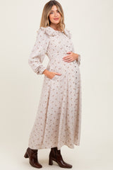Cream Statement Collar Button Down Maternity Maxi Dress