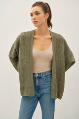 Olive Crochet Knit Scallop Detail Open Maternity Cardigan