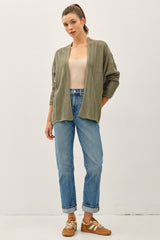 Olive Crochet Knit Scallop Detail Open Cardigan