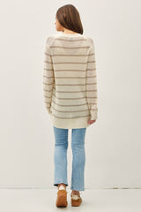 Cream Fine Knit Striped Open Cardigan