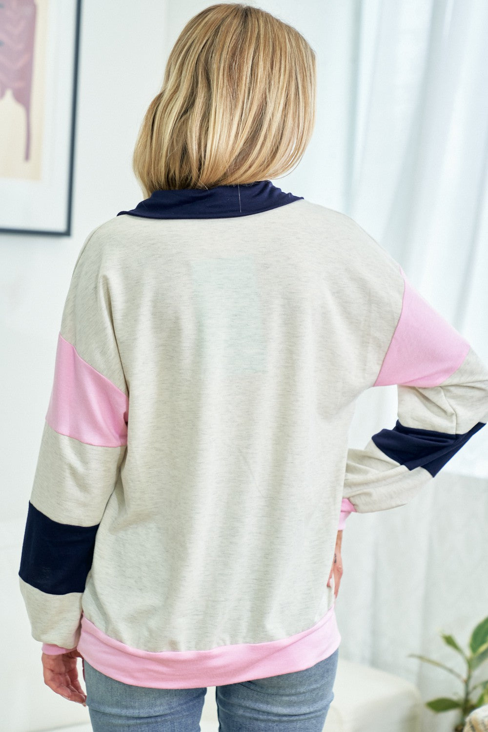 Navy Colorblock Collared Pullover