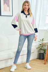 Navy Colorblock Collared Pullover